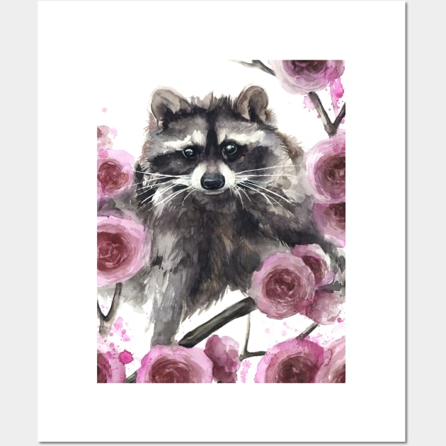 Raccoon and Flowers Wall Art by Kira Balan